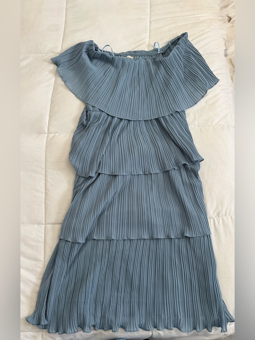Just Me Pleated One-Shoulder Tiered Maxi Dress - Dusty Blue